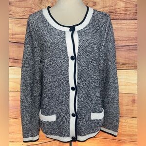 Gap Womens L Cardigan Thick Knit Button Front Long Sleeve Float Jacquard Navy